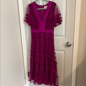 Temperley London Magenta Lace Midi Dress